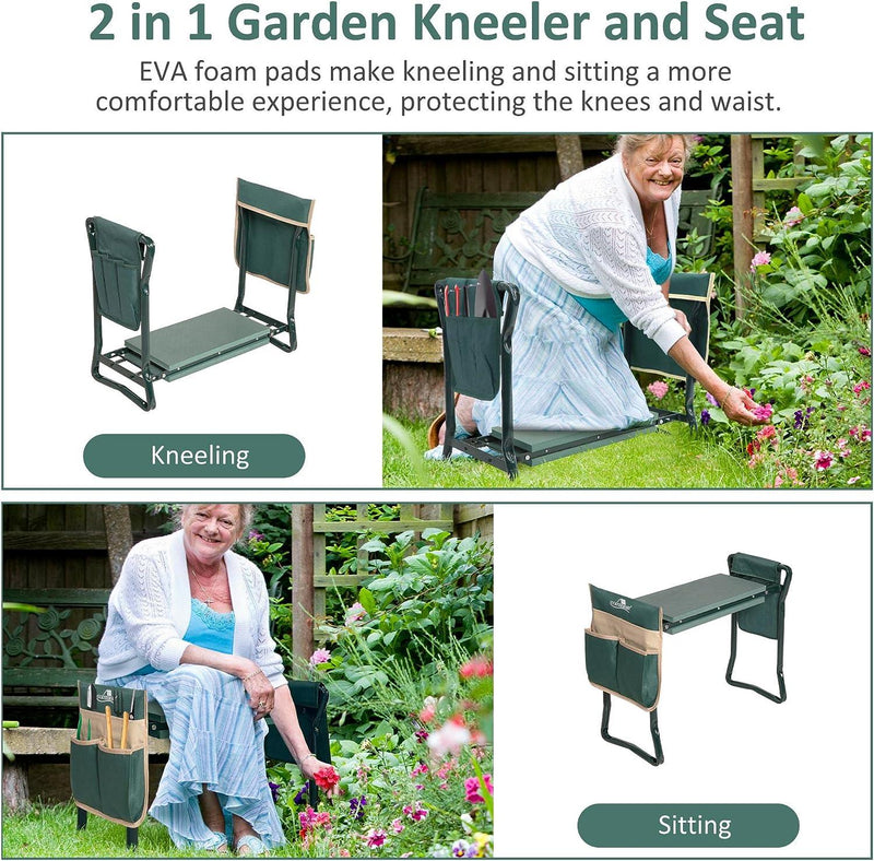 Widen Garden Kneeler Folding Garden Stools Bench and Seat with 2 Tool Pouches