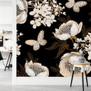 Dark Wallpaper with Butterflies and Flowers