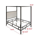 King size Black Metal Canopy Bed with Upholstered Button-Tufted Headboard