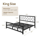 King Black Metal Platform Bed Frame with Circle Medallion Headboard Footboard