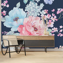 Dark Blue Wallpaper with Flowers