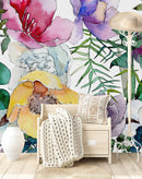 Contemporary Modern Water Colored Flowers Wallpaper