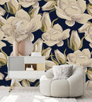 Dark Wallpaper with Beige Flowers
