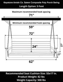 Keystone Amish Co. 5 Foot Salem Composite Poly Porch Swing, Bright White