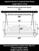 Keystone Amish Co. Sunburst Porch Swing, 5 Foot, Carribean Blue
