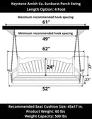 Keystone Amish Co. Sunburst Porch Swing, 4 Foot, Yellow