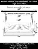 Keystone Amish Co. 4 Foot Sunburst Red Cedar Porch Swing With Cupholders