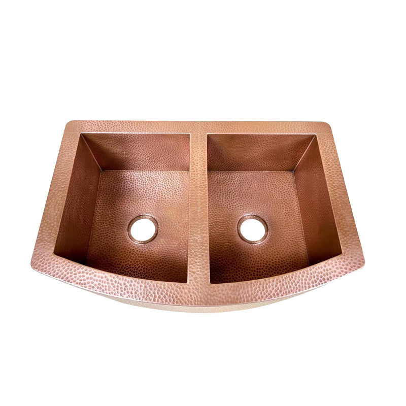 Double-Bowl Hammered Copper Farmhouse Kitchen Sink - Kova