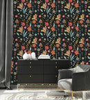 Dark Wallpaper with Fruits and Floral Pattern
