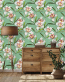 White Orchid on Green Background Wallpaper