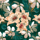 Dark Green Wallpaper with Beige Flowers