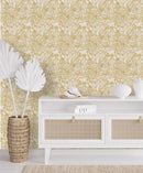 Gold Flowers on Beige Background Wallpaper