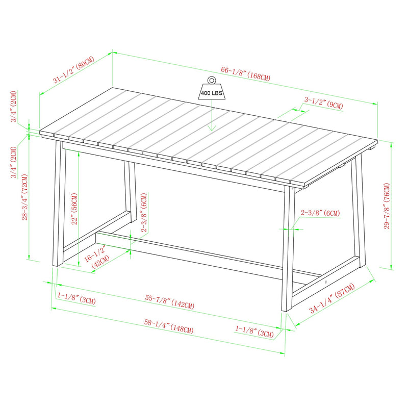 Cologne Modern Solid Wood Slat-Top Outdoor Dining Table