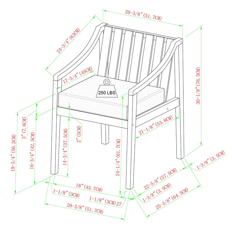 Cologne 2-Piece Modern Solid Wood Outdoor Dining Chair Set