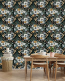 Flowers and Brown Birds Wallpaper