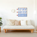 Customizable Stacked Coastal Blue Latitude Longitude Sign | Wall Art Print on Real Wood