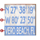 Customizable Stacked Coastal Blue Latitude Longitude Sign | Wall Art Print on Real Wood