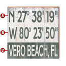 Customizable Stacked Coastal Green Latitude Longitude Sign | Wall Art Print on Real Wood