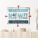 Personalized Coastal Town Location Coordinates Latitude Longitude Wooden Sign | Wall Art Print on Real Wood | Custom Beach Lake Island Decor