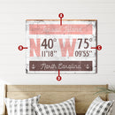 Personalized Coastal Town Location Coordinates Latitude Longitude Wooden Sign | Wall Art Print on Real Wood | Custom Beach Lake Island Decor