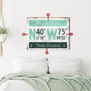 Personalized Coastal Town Location Coordinates Latitude Longitude Wooden Sign | Wall Art Print on Real Wood | Custom Beach Lake Island Decor