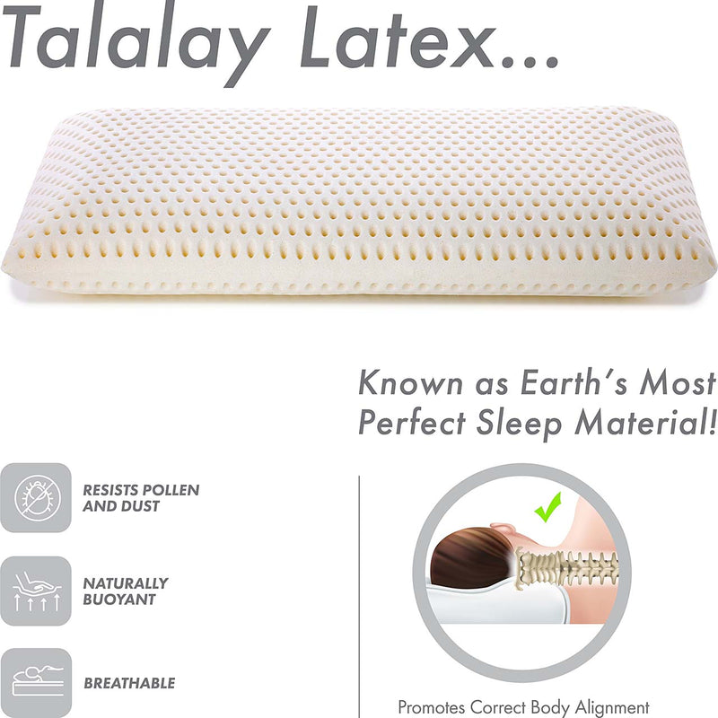 Talalay Latex Bed Pillow w/ Breathable Cotton Cover-Naturally Buoyant