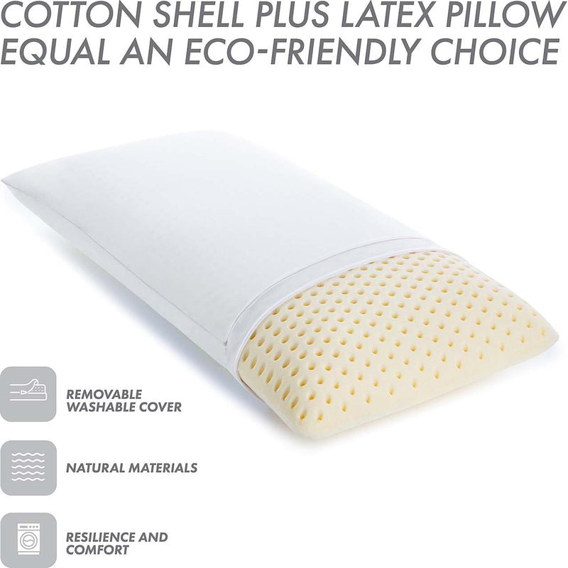 Talalay Latex Bed Pillow w/ Breathable Cotton Cover-Naturally Buoyant