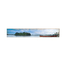 Red Canoe on Lake | Wall Art Print on Real Wood