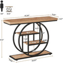 Modern 41-inch Round Base Entryway Sofa Table with Brown Wood Finish Shelves