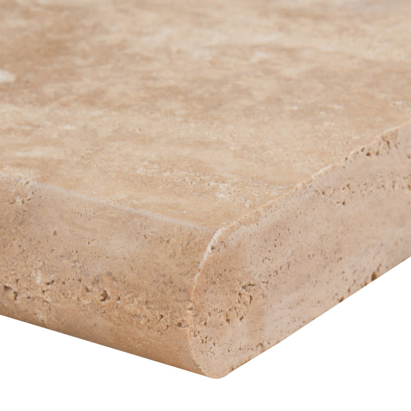 Tuscany Beige 12"x24" Brushed Double Bullnose Travertine Pool Coping - MSI Collection product shot edge view