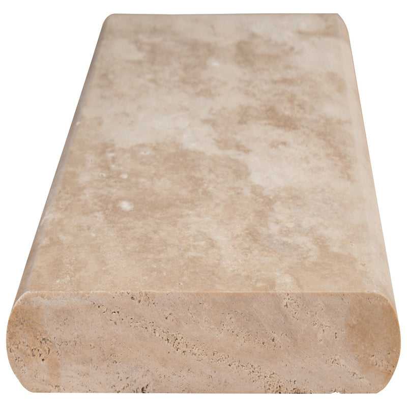 Tuscany Beige 12"x24" Brushed Double Bullnose Travertine Pool Coping - MSI Collection product shot side edge  view