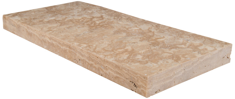 Tuscany Beige 12"x24" Brushed Travertine Pool Coping - Eased Edge - MSI Collection product shot side edge multi tiles view 2
