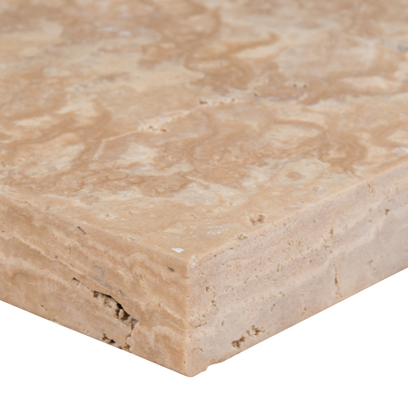 Tuscany Beige 12"x24" Brushed Travertine Pool Coping - Eased Edge - MSI Collection product shot side edge view 3