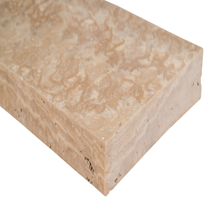 Tuscany Beige 12"x24" Brushed Travertine Pool Coping - Eased Edge - MSI Collection product shot side edge view