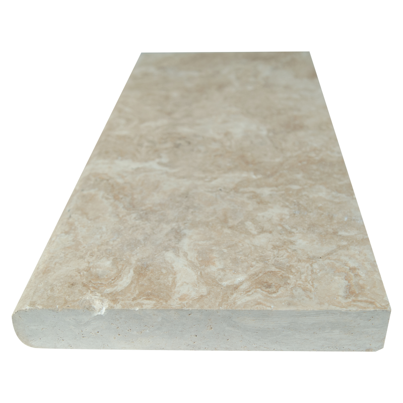Tuscany Beige 12"x24" Brushed Travertine Pool Coping - MSI Collection room shot coping tile view
