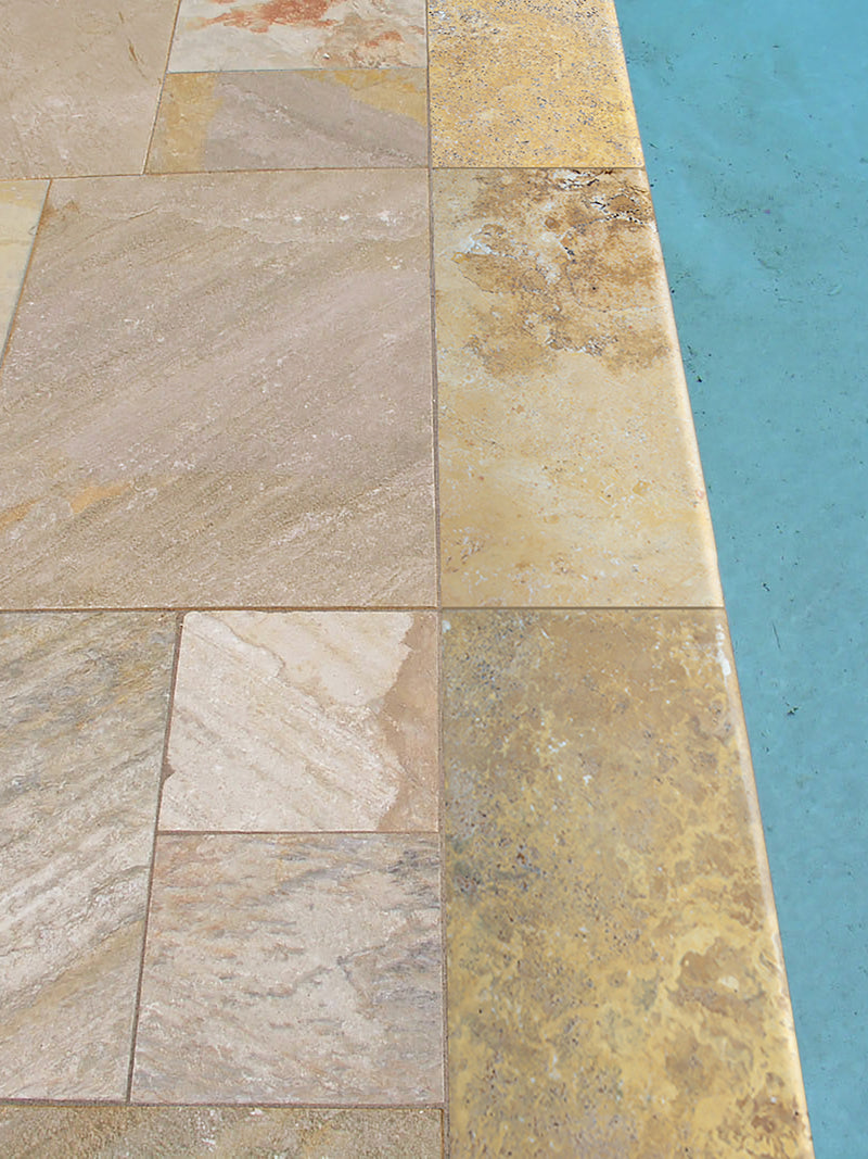 Tuscany Riviera Coping 12"x24" Brushed Travertine Pool Coping - MSI Collection floor  pool view