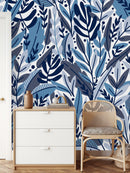 Contemporary Blue and Purple Leaves Wallpaper Smart
