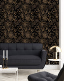 Gold Flowers on Black Background Wallpaper