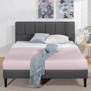 Queen size Grey Upholstered Platform Bed Frame with Padded Headboard