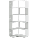 Multifunctional 6 Shelf Corner L-Shaped Bookcase in Sliver Grey Wood Finish