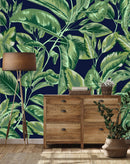 Contemporary Dark Wallpaper with Green Leaves Tasteful High-Quality