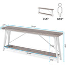 Heavy Duty 70-inch Industrial Grey Wood Top Sofa Table with White Metal Frame