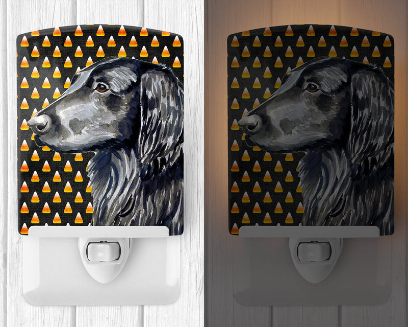 Flat Coated Retriever Candy Corn Halloween Portrait Ceramic Night Light LH9062CNL