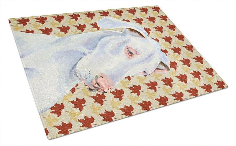 Great Dane Fall Leaves Portrait Glass Cutting Board Large