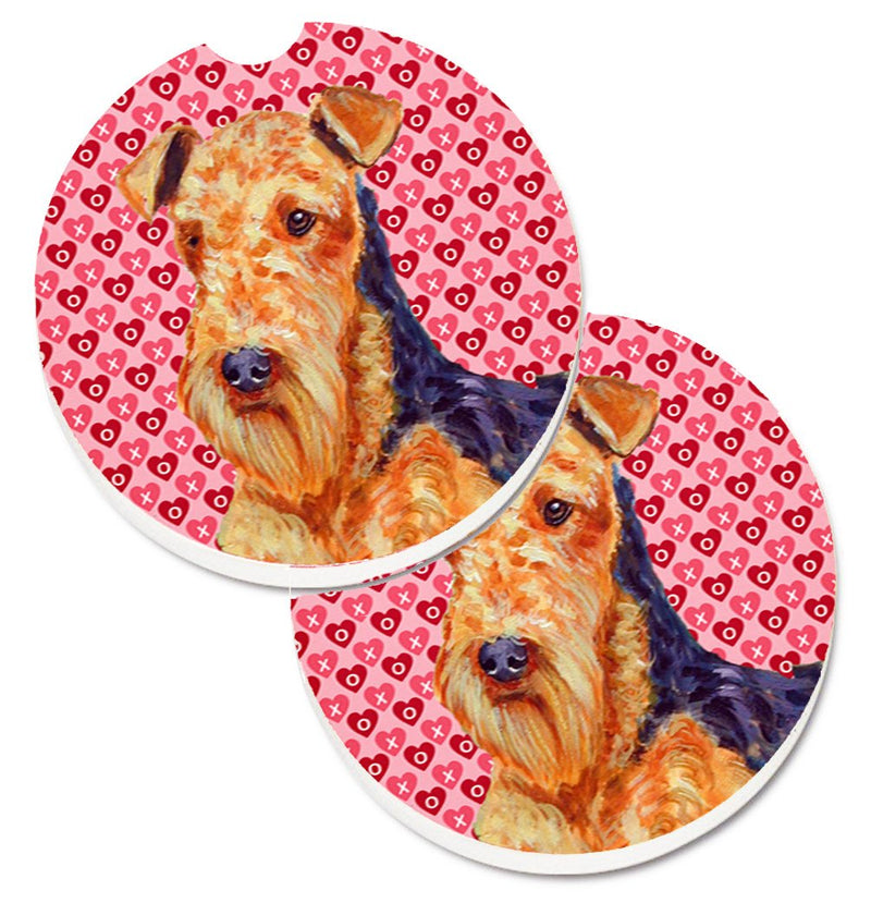 Airedale Hearts Love and Valentine's Day Portrait Set of 2 Cup Holder Car Coasters LH9156CARC