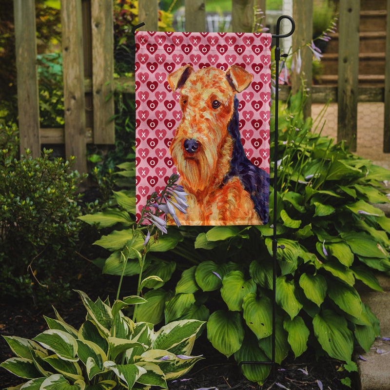 Airedale Hearts Love and Valentine's Day Portrait Flag Garden Size