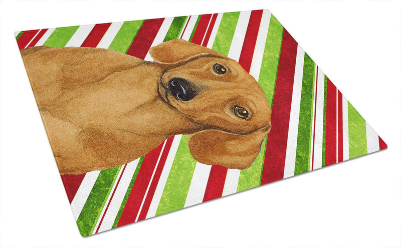 Dachshund Candy Cane Holiday Christmas Glass Cutting Board Large