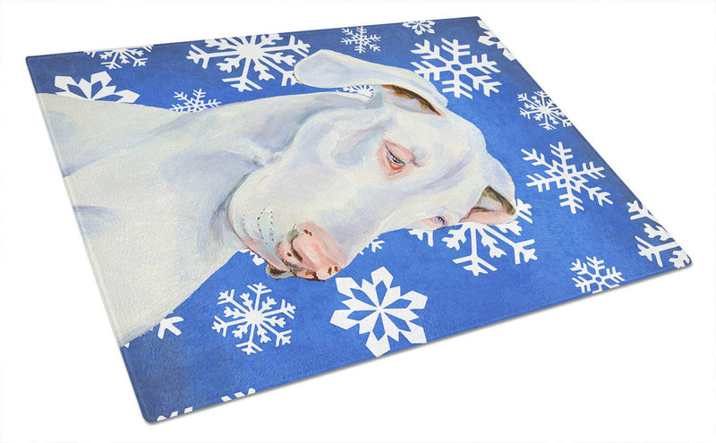 Great Dane Winter Snowflakes Holiday Glass Cutting Board Large