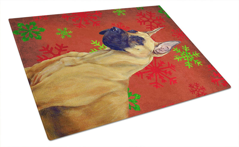 Great Dane Red and Green Snowflakes Holiday Christmas Glass Cutting Board Large