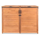 Outdoor Solid Wood Trash Can Garbage Bin Storage Shed - Holds 2 Trash Bins